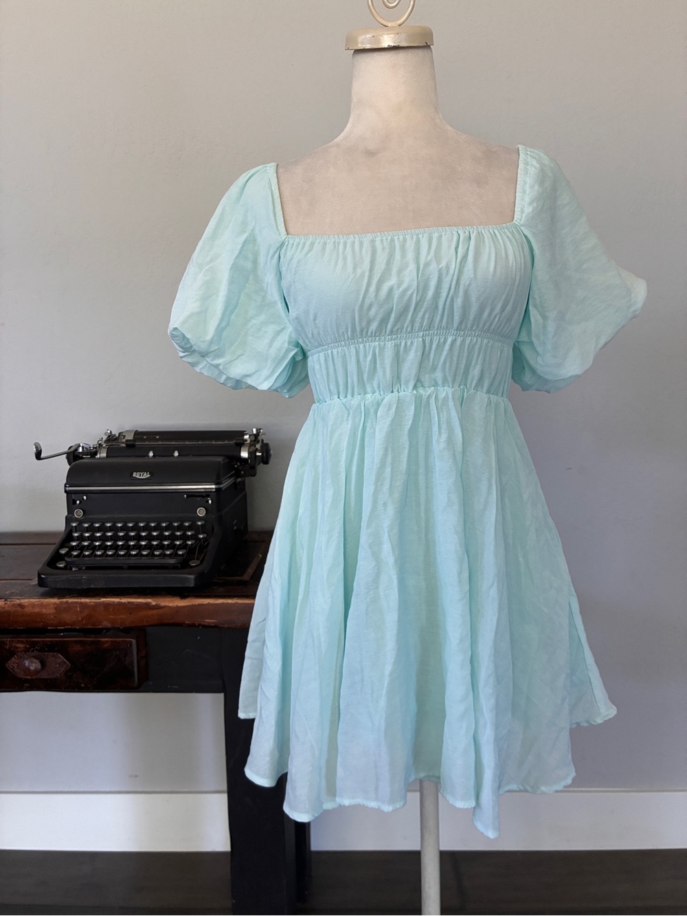 Audrey Parks Baby Blue Baby Doll Puff Sleeve Dress - Size Small